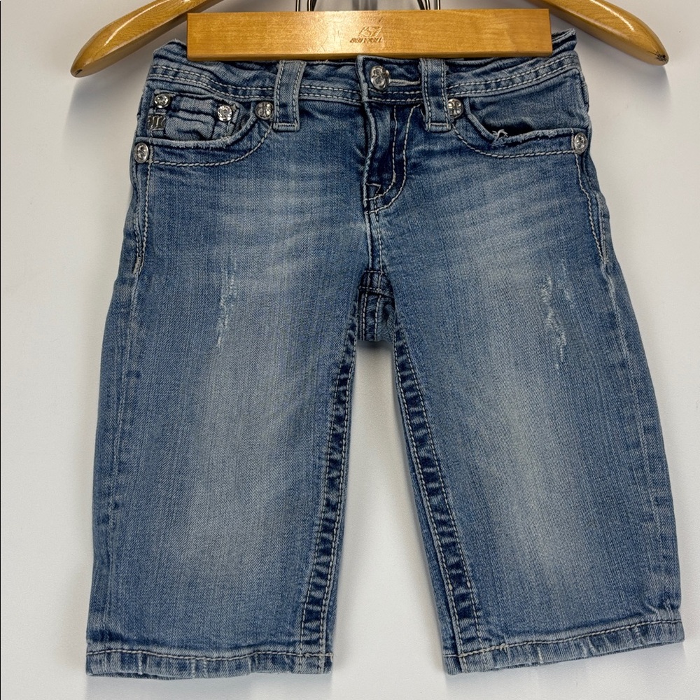 MISS ME Kids Bermuda Jean Shorts Embroidered Cross Back Pockets Size 12